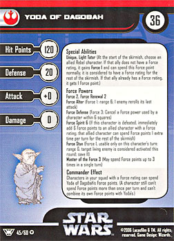 Star Wars Miniature Stat Card - Yoda of Dagobah, #45 - Very Rare