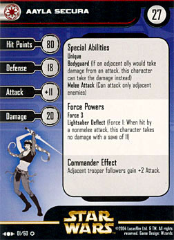 Star Wars Miniature Stat Card - Aayla Secura, #1 - Very Rare