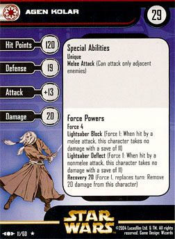 Star Wars Miniature Stat Card - Agen Kolar, #11 - Rare