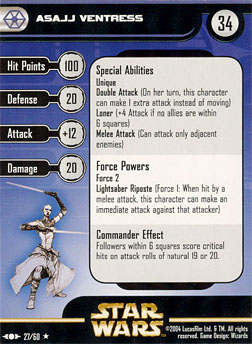 Star Wars Miniature Stat Card - Asajj Ventress, #27 - Rare