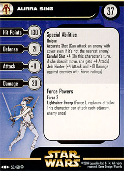 Star Wars Miniature Stat Card - Aurra Sing, #50 - Very Rare