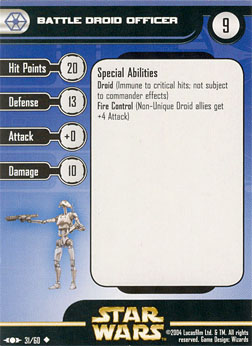 Star Wars Miniature Stat Card - Battle Droid Officer, #31 - Uncommon