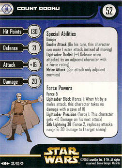 Star Wars Miniature Stat Card - Count Dooku, #33 - Very Rare