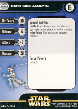 Star Wars Miniature Stat Card - Dark Side Acolyte, #34 - Uncommon