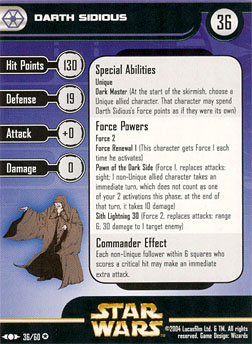 Star Wars Miniature Stat Card - Darth Sidious, #36 - Very Rare