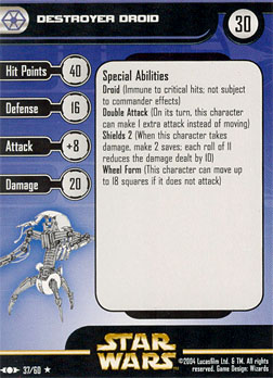 Star Wars Miniature Stat Card - Destroyer Droid - CLS, #37 - Rare