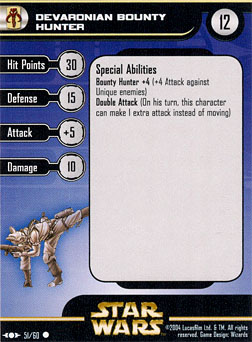 Star Wars Miniature Stat Card - Devaronian Bounty Hunter, #51 - Common