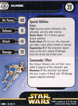 Star Wars Miniature Stat Card - Durge, #38 - Rare