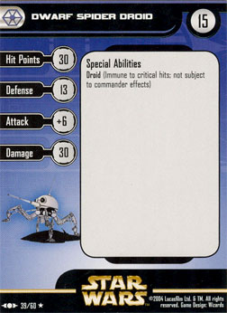 Star Wars Miniature Stat Card - Dwarf Spider Droid, #39 - Rare