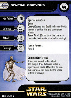 Star Wars Miniature Stat Card - General Grievous, #40 - Very Rare