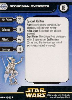 Star Wars Miniature Stat Card - Geonosian Overseer, #42 - Uncommon