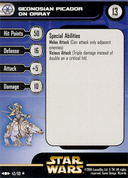 Star Wars Miniature Stat Card - Geonosian Picador on Orray, #43 - Rare