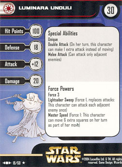 Star Wars Miniature Stat Card - Luminara Unduli, #18 - Rare