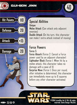 Star Wars Miniature Stat Card - Qui-Gon Jinn, #23 - Very Rare