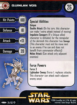 Star Wars Miniature Stat Card - Quinlan Vos, #24 - Rare