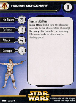 Star Wars Miniature Stat Card - Rodian Mercenary, #57 - Uncommon