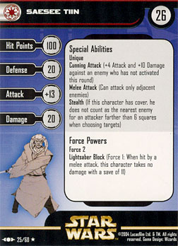 Star Wars Miniature Stat Card - Saesee Tiin, #25 - Rare