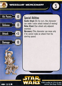 Star Wars Miniature Stat Card - Weequay Mercenary, #58 - Common