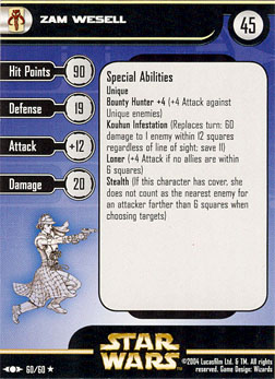 Star Wars Miniature Stat Card - Zam Wesell, #60 - Rare