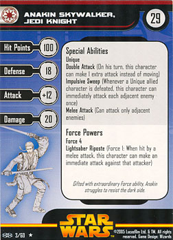 Star Wars Miniature Stat Card - Anakin Skywalker, Jedi Knight, #3 - Rare