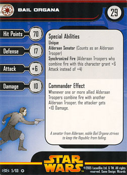 Star Wars Miniature Stat Card - Bail Organa, #5 - Very Rare