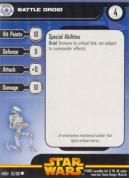 Star Wars Miniature Stat Card - Battle Droid #25, #25 - Common