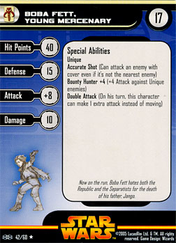Star Wars Miniature Stat Card - Boba Fett, Young Mercenary, #42 - Rare