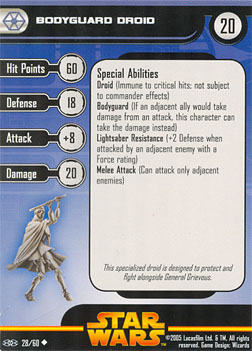 Star Wars Miniature Stat Card - Bodyguard Droid #28, #28 - Uncommon
