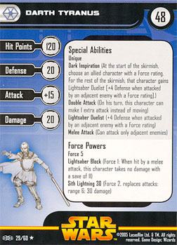 Star Wars Miniature Stat Card - Darth Tyranus, #29 - Rare