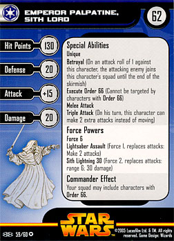 Star Wars Miniature Stat Card - Emperor Palpatine, Sith Lord, #59 - Very Rare