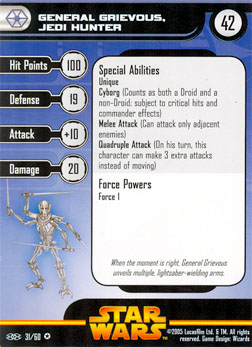 Star Wars Miniature Stat Card - General Grievous, Jedi Hunter, #31 - Very Rare