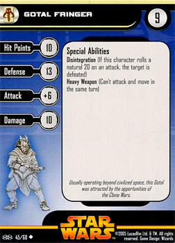 Star Wars Miniature Stat Card - Gotal Fringer, #45 - Uncommon