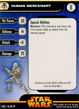 Star Wars Miniature Stat Card - Human Mercenary, #46 - Uncommon