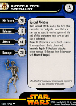 Star Wars Miniature Stat Card - Iktotchi Tech Specialist, #47 - Uncommon