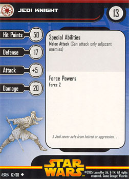 Star Wars Miniature Stat Card - Jedi Knight, #12 - Uncommon