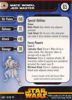 Star Wars Miniature Stat Card - Mace Windu, Jedi Master, #13 - Very Rare