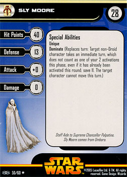 Star Wars Miniature Stat Card - Sly Moore, #50 - Rare