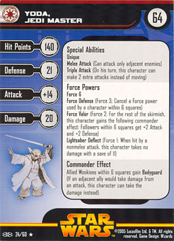 Star Wars Miniature Stat Card - Yoda, Jedi Master, #24 - Rare