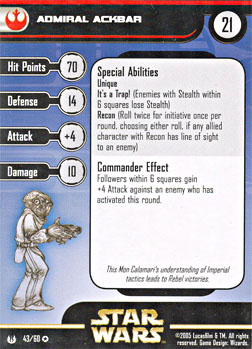 Star Wars Miniature Stat Card - Admiral Ackbar, #43 - Very Rare