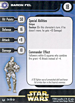 Star Wars Miniature Stat Card - Baron Fel, #34 - Very Rare