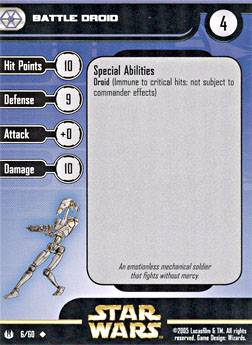 Star Wars Miniature Stat Card - Battle Droid, #6 - Uncommon