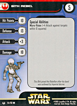 Star Wars Miniature Stat Card - Bith Rebel, #44 - Common