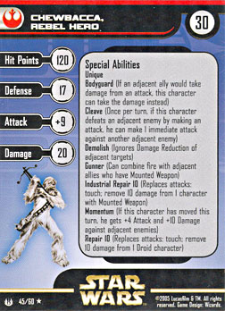 Star Wars Miniature Stat Card - Chewbacca, Rebel Hero, #45 - Rare