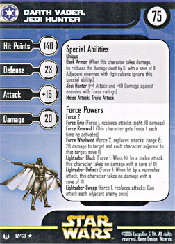 Star Wars Miniature Stat Card - Darth Vader, Jedi Hunter, #37 - Rare