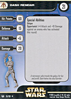 Star Wars Miniature Stat Card - Dash Rendar, #16 - Rare