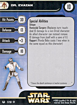 Star Wars Miniature Stat Card - Dr. Evazan, #17 - Very Rare