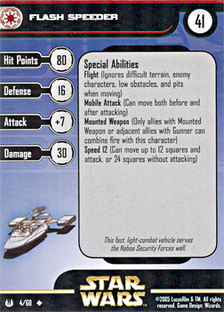 Star Wars Miniature Stat Card - Flash Speeder, #4 - Uncommon