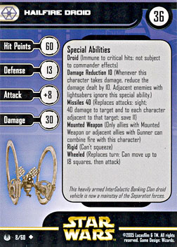 Star Wars Miniature Stat Card - Hailfire Droid, #8 - Uncommon