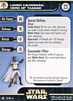 Star Wars Miniature Stat Card - Lando Calrissian, Hero of Taanab, #21 - Rare