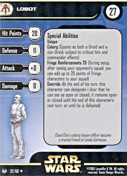 Star Wars Miniature Stat Card - Lobot, #22 - Rare